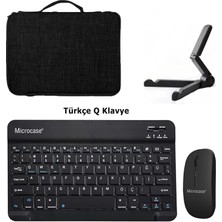 Microcase Lenovo Siyah Tab M11 11 Inch Tablet Uyumlu Tablet Çanta+Türkçe Bluetooth Klavye+Mouse+Tablet Standı