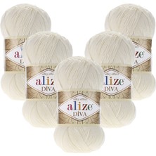 Alize Diva 5'li 062 Şeker Beyaz El Örgü Ipliği