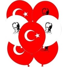 Tüftürük 12 Adet Bayrak Balon Türk Bayraklı ve Atatürk Baskılı Balon 23 Nisan Balon Süslemeleri