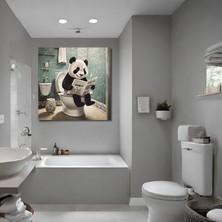 Gaagart Tekli Kare Kanvas Banyo Tablosu Gazete Okuyan Panda