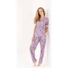 Yeni İnci Desenli Gömlek Yaka Pamuklu Kadın Pijama Takımı
