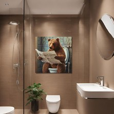 Gaagart Tekli Kare Kanvas Banyo Tablosu Gazete Okuyan Kahverengi Ayı