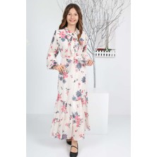 Asortix Kız Çocuk Çiçek Desenli Tam Boy Uzun Şifon ELBISE-ELB-0034