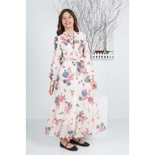 Asortix Kız Çocuk Çiçek Desenli Tam Boy Uzun Şifon ELBISE-ELB-0034