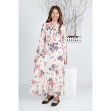 Asortix Kız Çocuk Çiçek Desenli Tam Boy Uzun Şifon ELBISE-ELB-0034