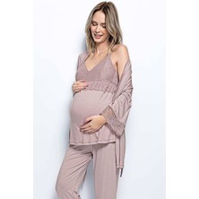 Monamise 18431 Hamile Lohusa Sabahlıklı Pijama Takım - Vizon