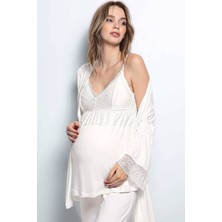 Monamise 18433 Hamile Lohusa Sabahlıklı Pijama Takım - Ekru
