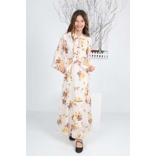 Asortix Kız Çocuk Çiçek Desenli Tam Boy Uzun Şifon ELBISE-ELB-0034
