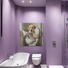 Gaagart Tekli Kare Kanvas Banyo Tablosu Gazete Okuyan Kahverengi Labrador Köpek