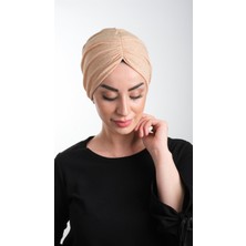 Hürrem Bone Bej Pratik Hazır Geçmeli Tesettür Bone Fukuro Simli Büzgülü 2116_12