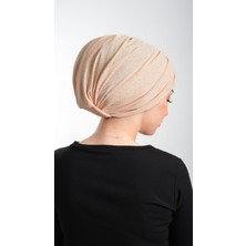 Hürrem Bone Bej Pratik Hazır Geçmeli Tesettür Bone Fukuro Simli Büzgülü 2116_12