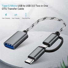 Internet 2'si 1 Arada USB Otg Kablo Tip-C / Mikro Usb'den USB 3.0'a Adaptör Örgülü Android Telefon Için Tasarlanmış Veri Aktarım Kablosu (Gri) (Yurt Dışından)