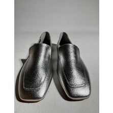 Eataly Shoes Sid Gümüş Kare Burun Deri Babet