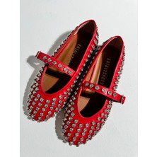 Eataly Shoes Disco Kırmızı Zımba Taşlı Babet