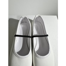 Eataly Shoes Pola Beyaz Lastik Detaylı Babet