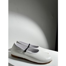 Eataly Shoes Pola Beyaz Lastik Detaylı Babet
