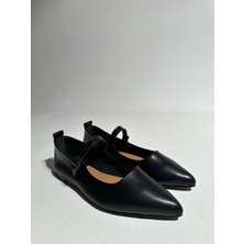 Eataly Shoes Katie Siyah  Sivri Burun Deri Yumuşacık Babet