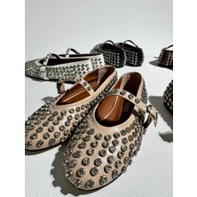Eataly Shoes Disco Bej Zımba Taşlı Babet