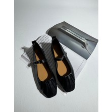 Eataly Shoes Mathilda Siyah Büzgü Detaylı Deri Babet