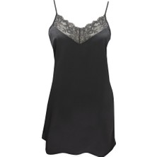 Magic Form Krep Saten Dantelli Siyah Kadın Gecelik