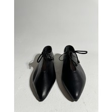 Eataly Shoes Joah Siyah Püskül Bağlama Detaylı Deri Babet