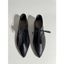 Eataly Shoes Joah Siyah Püskül Bağlama Detaylı Deri Babet