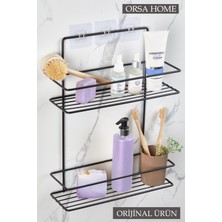 Orsa Home 930 İki Katlı Güçlü Yapışkanlı Siyah Dikdörtgen Banyo Rafı