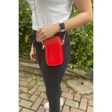 Chantaky 032 3200 Kroko Zincir Askılı Omuz Çantası Kırmızı Kroko Tek Ebat