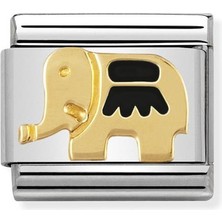 Nomination Composable Classic Dekoratif Link - Hayvanlar - Siyah Fil - (23 Black Elephant) 18K Altın