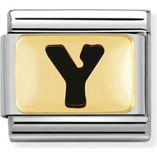 Nomination Composable Classic Dekoratif Link - Harfler Siyah - Y - (25 Y) 18K Altın