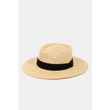 Külah Kadın Ayarlanabilir Hasır Şapka Bej Yumuşak Dokulu Plaj Tatil Şapkası