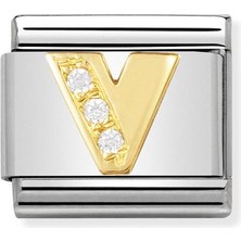 Nomination Composable Classic Dekoratif Link - Harfler Cz - V - (22 V) 18K Altın Zirkon