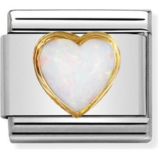 Nomination Composable Classic Dekoratif Link - Taşlar Kalpler - Kalp - (07 White Opal) 18K Altın