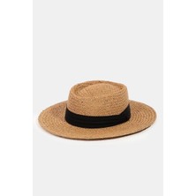 Külah Kadın Ayarlanabilir Hasır Şapka Camel Yumuşak Dokulu Plaj Tatil Şapkası