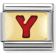 Nomination Composable Classic Dekoratif Link - Harfler Kırmızı - Y - (25 Y) 18K Altın