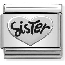 Nomination Composable Classic Dekoratif Link - Oksitlenmiş Semboller - Kalp Kız Kardeş -  925 Gümüş