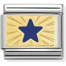 Nomination Composable Classic Dekoratif Link - Plakalar - Mavi Yıldız - (41 Star Blue) 18K Altın