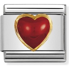 Nomination Composable Classic Dekoratif Link - Taşlar Kalpler - Kalp Mercan -  18K Altın