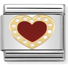 Nomination Composable Classic Dekoratif Link - Aşk - Kırmızı Noktalı Kalp -  18K Altın