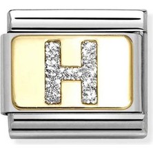 Nomination Composable Classic Dekoratif Link - Harfler Pırıltılı - H - (08 H) 18K Altın