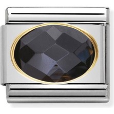 Nomination Composable Classic Dekoratif Link - Yüzey Işlemeli Oval - Siyah - (011 Black) 18K Altın