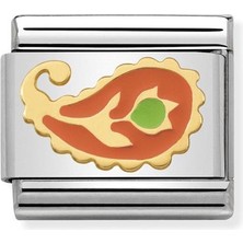 Nomination Composable Classic Dekoratif Link - Dantel ve Kaşmir - Turuncu-Yeşil Çiçek -  18K Altın