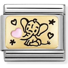 Nomination Composable Classic Dekoratif Link - Plakalar Mesajlar - Pembe Fil -  18K Altın