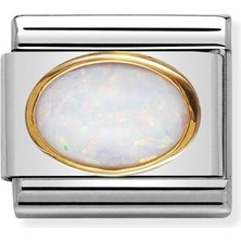 Nomination Composable Classic Dekoratif Link - Taşlar Oval - Beyaz Opal - (07 White Opal) 18K Altın