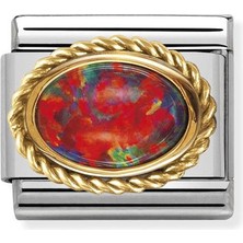 Nomination Composable Classic Dekoratif Link - Taşlar Oval - Kırmızı Opal - (08 Red Opal) 18K Altın