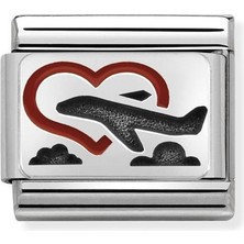 Nomination Composable Classic Dekoratif Link - Plakalar Oksitlenmiş - Uçakla Kalp -  925 Gümüş