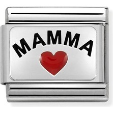 Nomination Composable Classic Dekoratif Link - Plakalar Oksitlenmiş - Kalpli Mamma -  925 Gümüş