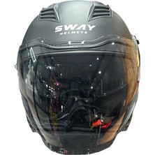 Sway 737 Mat Siyah Güneş Vizörlü Yarım Motosiklet Kaskı - S