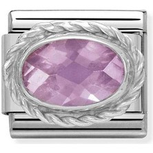 Nomination Composable Classic Dekoratif Link - Yüzey Işlemeli Oval - Pembe - (003 Pink) 925 Gümüş