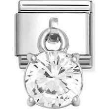 Nomination Composable Classic Dekoratif Charm - Charm Kübik Zirkon - Beyaz Yuvarlak -  925 Gümüş